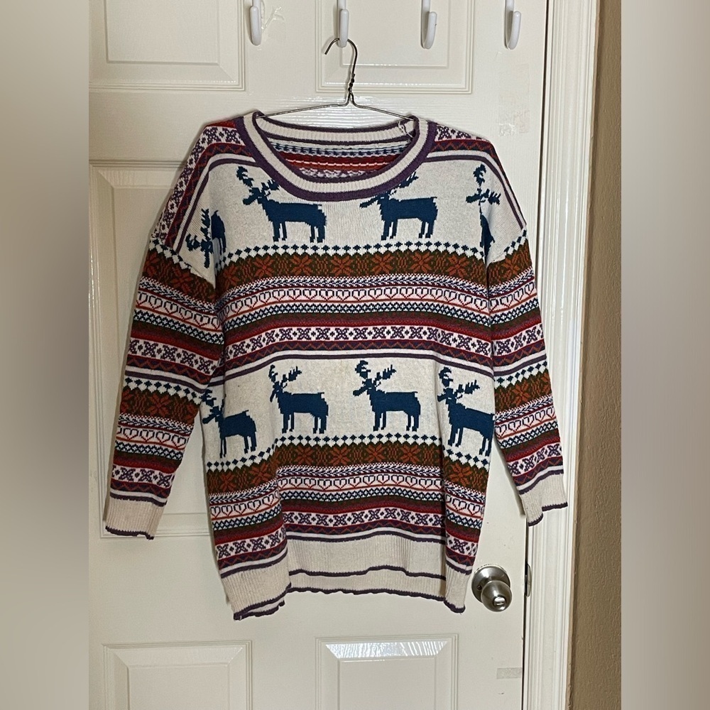 Vogue Of Eden Nordic Reindeer Moose Sweater Size L-XL Womens READ Fair Isle‌‌‌‍‍ - Picture 7 of 8